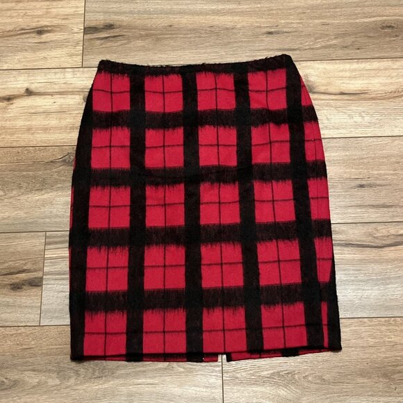 Talbots Wool Blend Pencil Skirt SZ 10 Black Red Check Back Zip Lined Soft - Picture 1 of 9